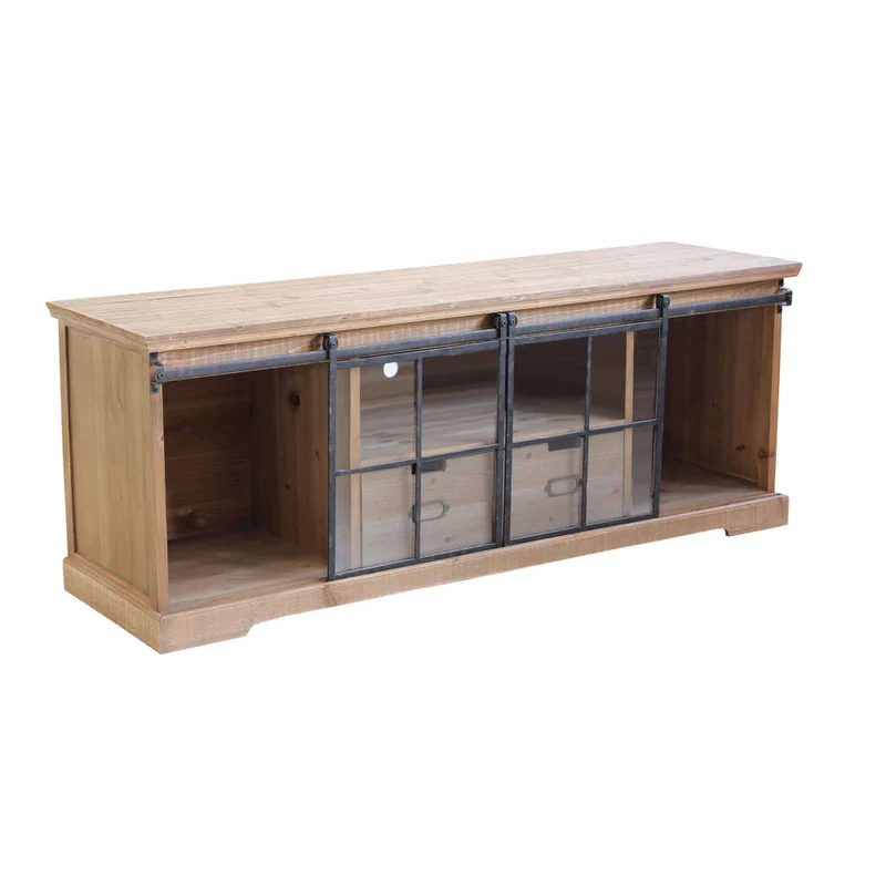 Mobile in legno "Dorian" con 1 ripiano, 2 cassetti e 2 ante in vetro, 160 x 45,5 x 60 h