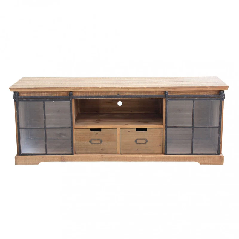 Mobile in legno "Dorian" con 1 ripiano, 2 cassetti e 2 ante in vetro, 160 x 45,5 x 60 h