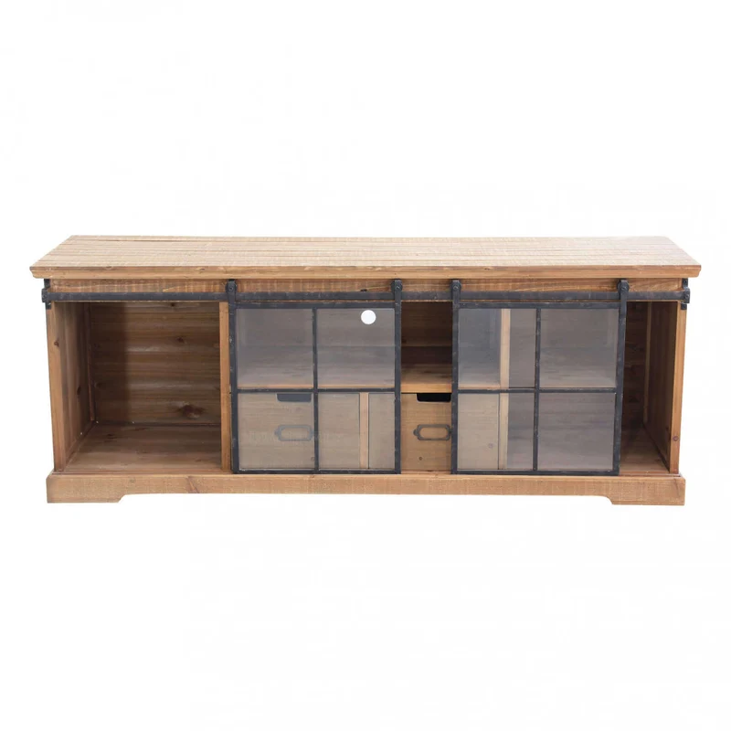 Mobile in legno "Dorian" con 1 ripiano, 2 cassetti e 2 ante in vetro, 160 x 45,5 x 60 h