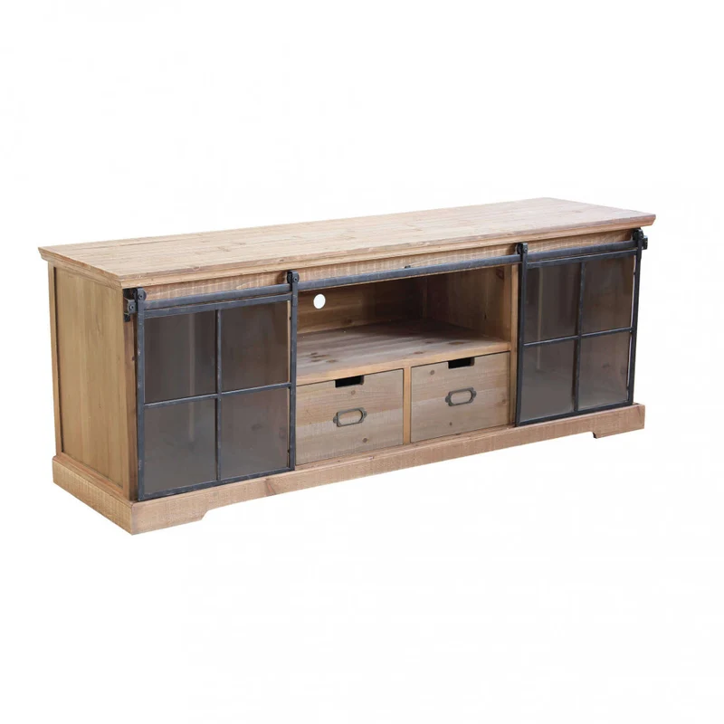 Mobile in legno "Dorian" con 1 ripiano, 2 cassetti e 2 ante in vetro, 160 x 45,5 x 60 h