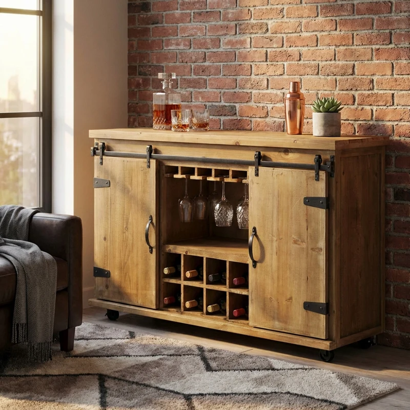Mobile in legno "Dominic" con 9 ripiani e 2 ante scorrevoli, 123 x 41 x 75 h cm
