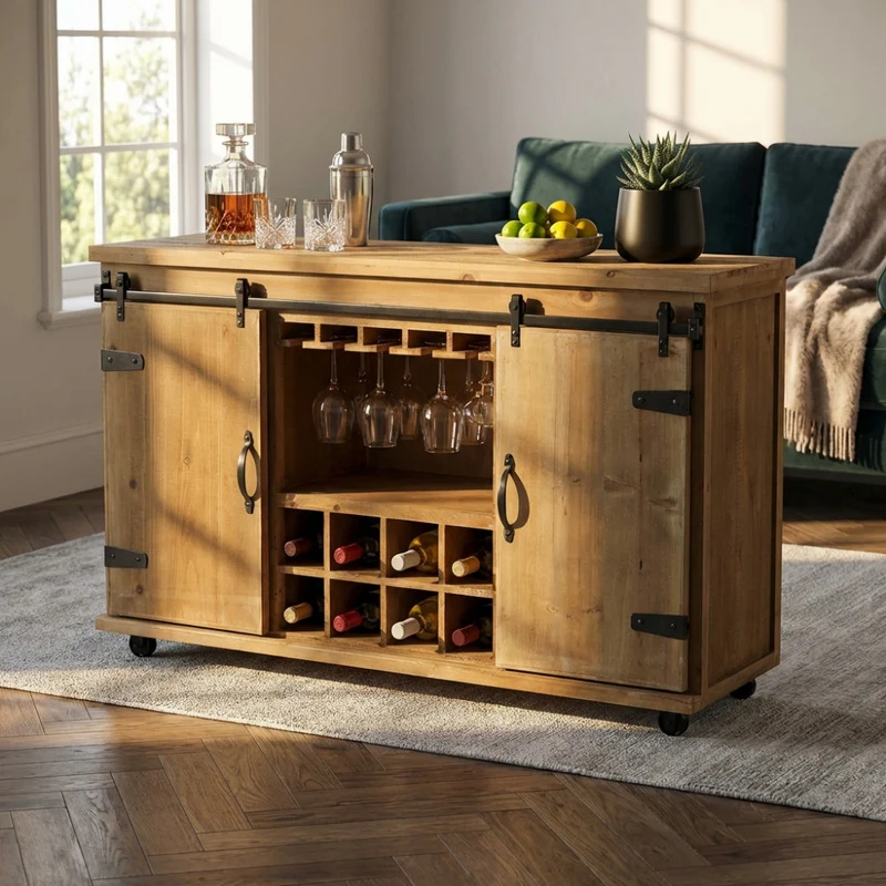 Mobile in legno "Dominic" con 9 ripiani e 2 ante scorrevoli, 123 x 41 x 75 h cm