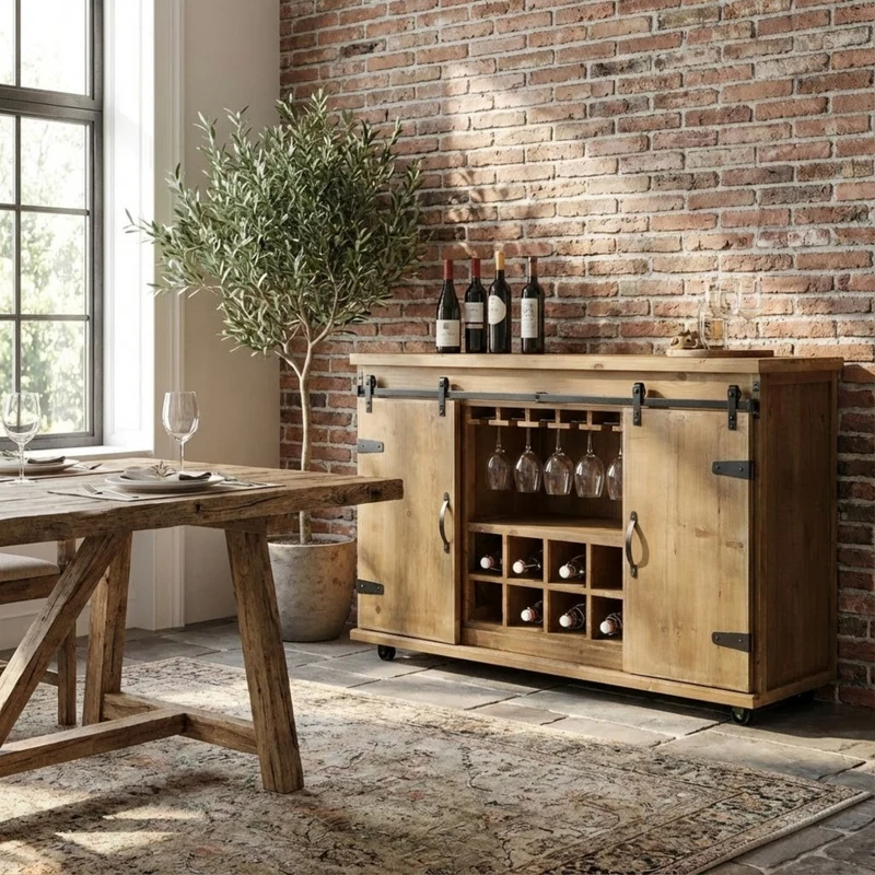 Mobile in legno "Dominic" con 9 ripiani e 2 ante scorrevoli, 123 x 41 x 75 h cm