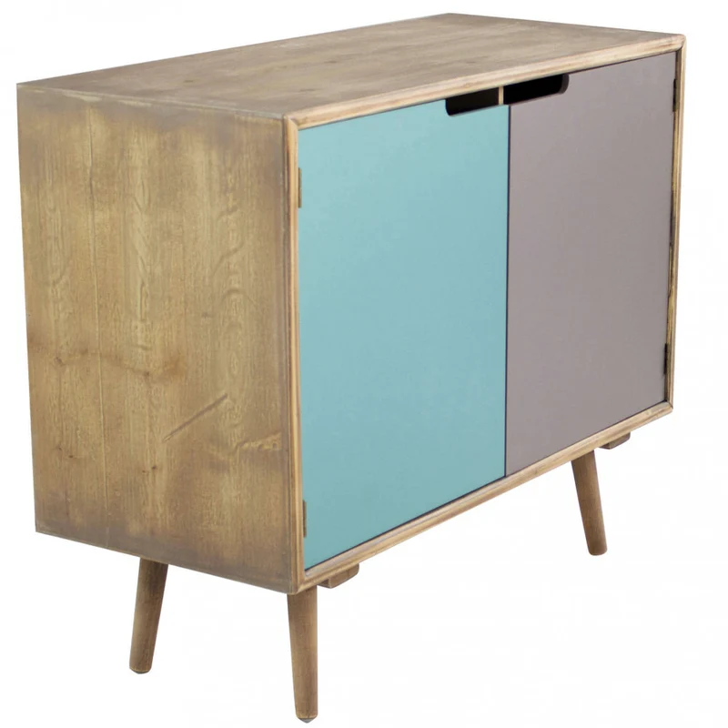 Mobiletto "Niagara" struttura in MDF, gambe in legno di pino, grigio e blu, 80 x 35,5 x 66,8 h cm