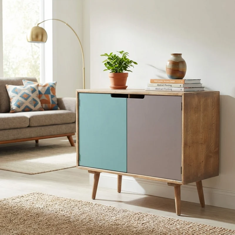 Mobiletto "Niagara" struttura in MDF, gambe in legno di pino, grigio e blu, 80 x 35,5 x 66,8 h cm