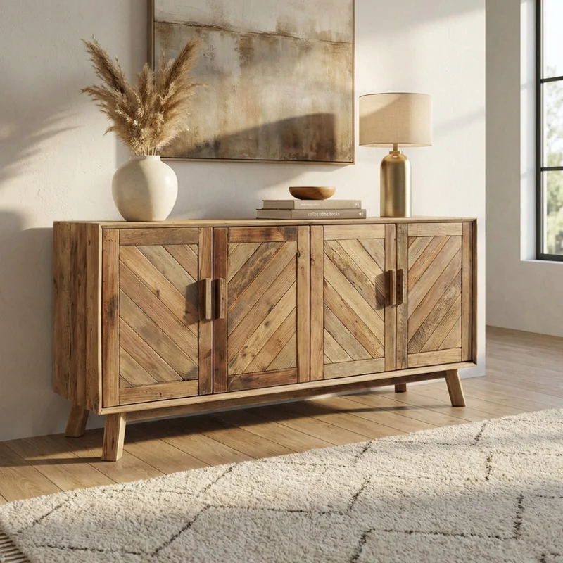 Mobile "Roland" con con 4 ante in legno di pino riciclato , 180 x 48 x 85 h