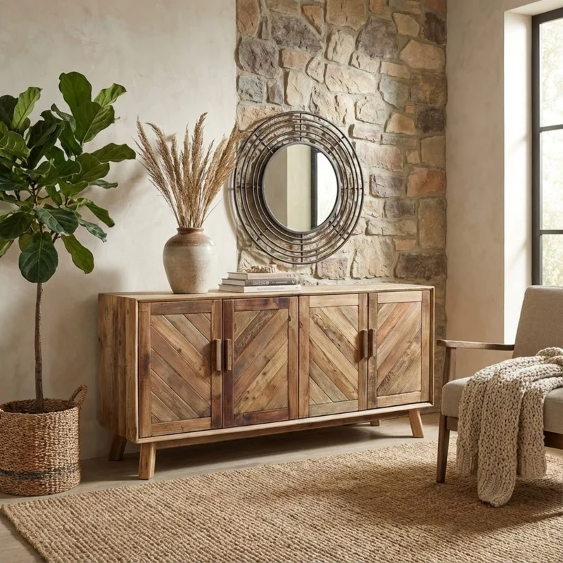 Mobile "Roland" con con 4 ante in legno di pino riciclato , 180 x 48 x 85 h