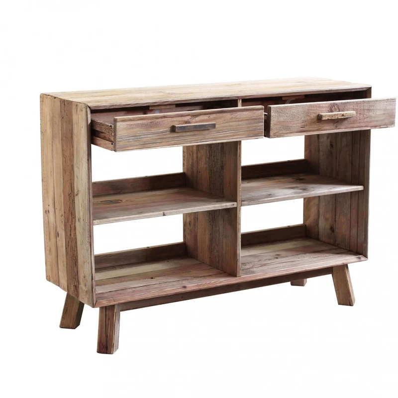 Mobile "Dylan" con 2 cassetti e 4 ripiani in legno di pino riciclato, 117,8 x 40 x 85 h cm