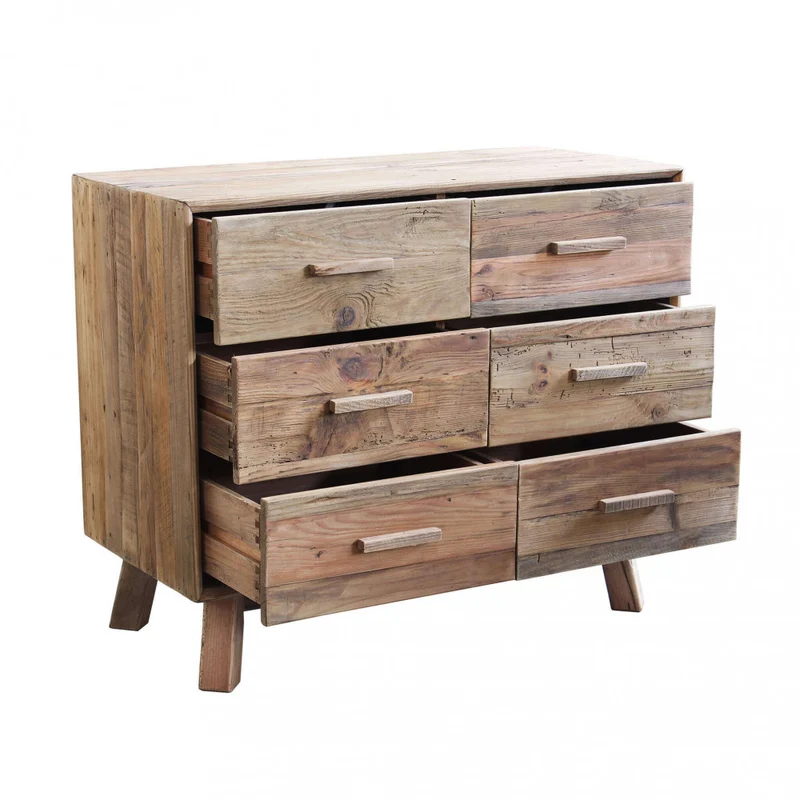 Mobile "Dylan" con 2 cassetti e 4 ripiani in legno di pino riciclato, 117,8 x 40 x 85 h cm