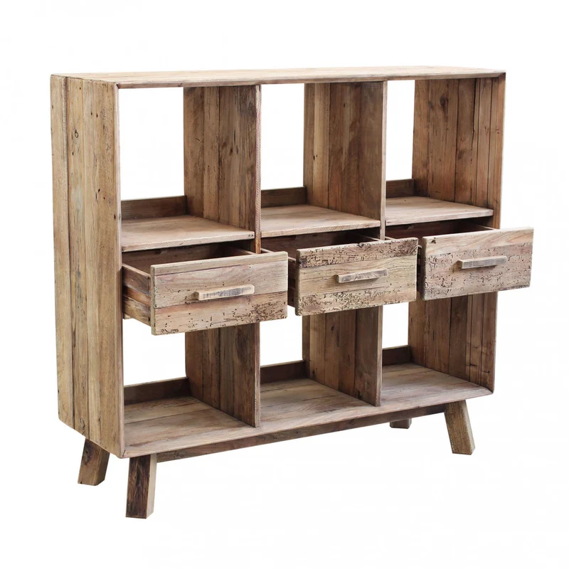 Mobile "Dylan" con 2 cassetti e 4 ripiani in legno di pino riciclato, 117,8 x 40 x 85 h cm