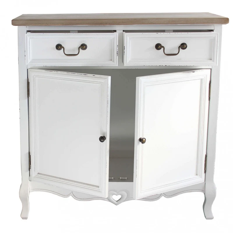 Credenza "Cuore" in legno, bianco e nocciola, con 2 ante e 2 cassetti 86x37x85cm
