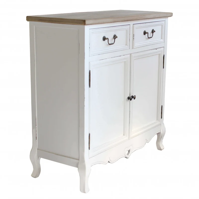 Credenza "Cuore" in legno, bianco e nocciola, con 2 ante e 2 cassetti 86x37x85cm