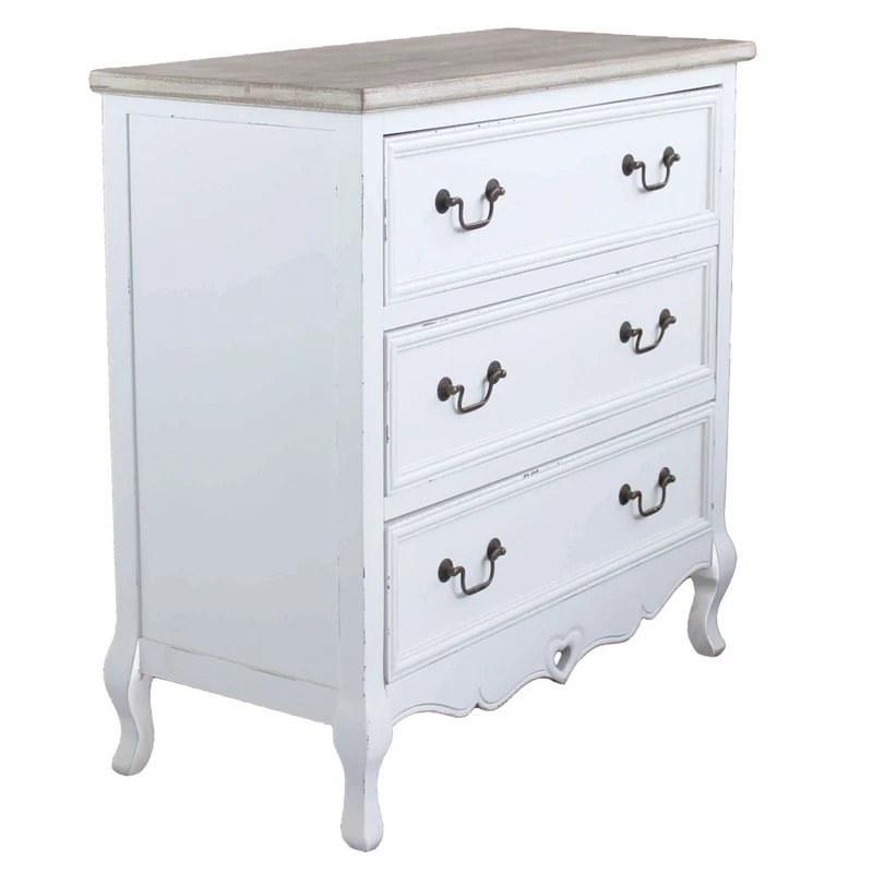 Credenza "Cuore" in legno, bianco e nocciola, con 2 ante e 2 cassetti 86x37x85cm
