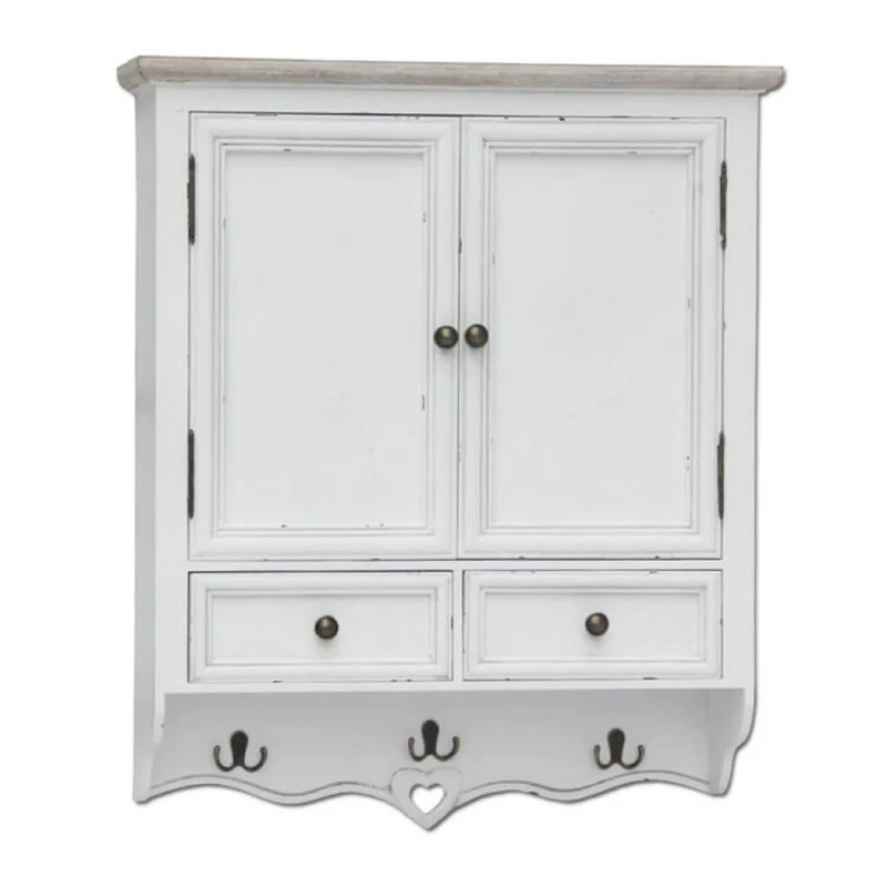 Credenza "Cuore" in legno, bianco e nocciola, con 2 ante e 2 cassetti 86x37x85cm