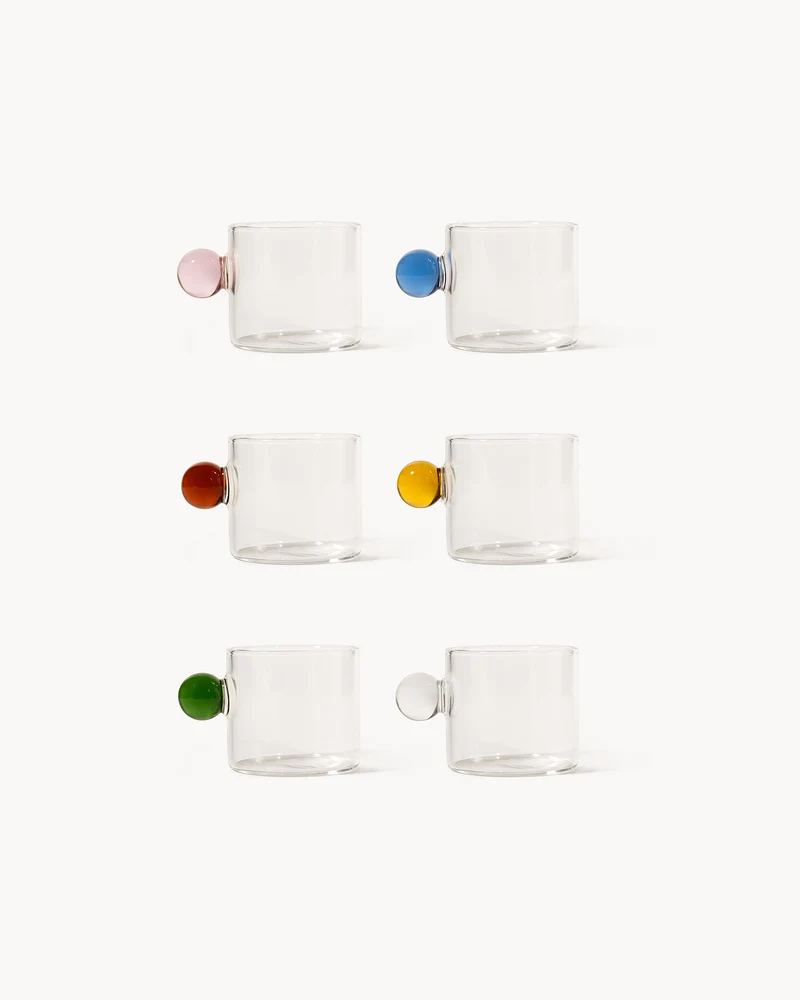 Set 6 tazzine da caffè in vetro con manico colorato Kalinda