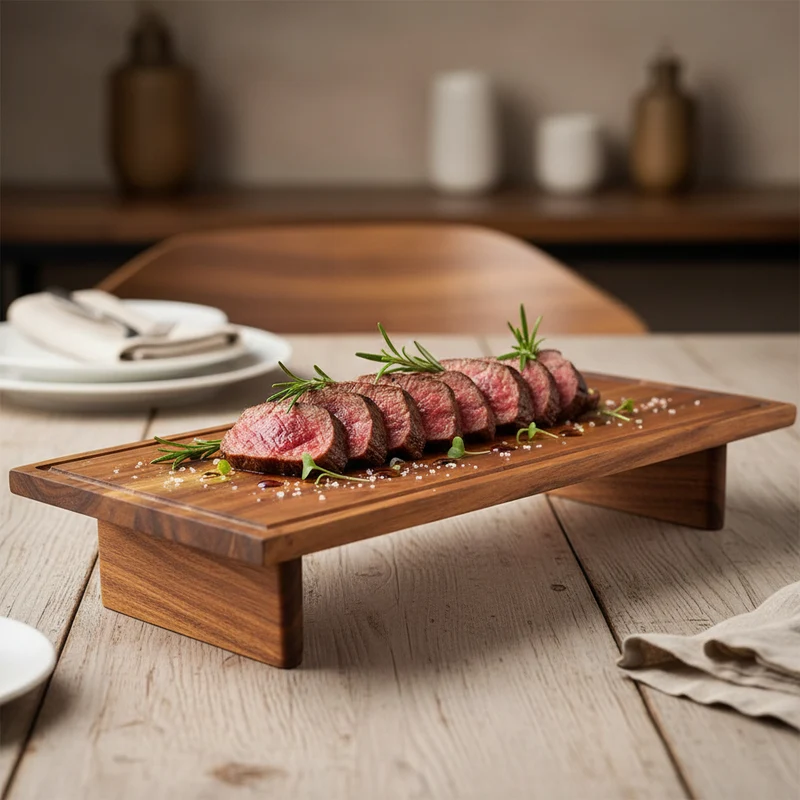 Tagliere rettangolare da portata in legno di naturale per alimenti 55 x 25 cm