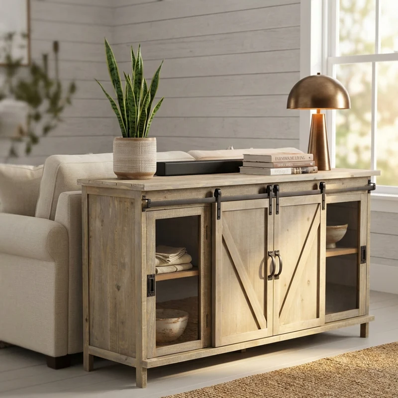 Mobile "Ethan" in legno e acciaio, nero e marrone 142 x 41 x 76 h cm