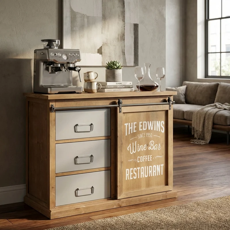 Mobile "Ellery" in legno e metallo, marrone 89 x 42,5 x 76,8 h cm
