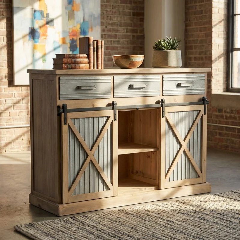 Mobile "Dolph" in legno e metallo, marrone e azzurro 113 x 39,5 x 81 h cm