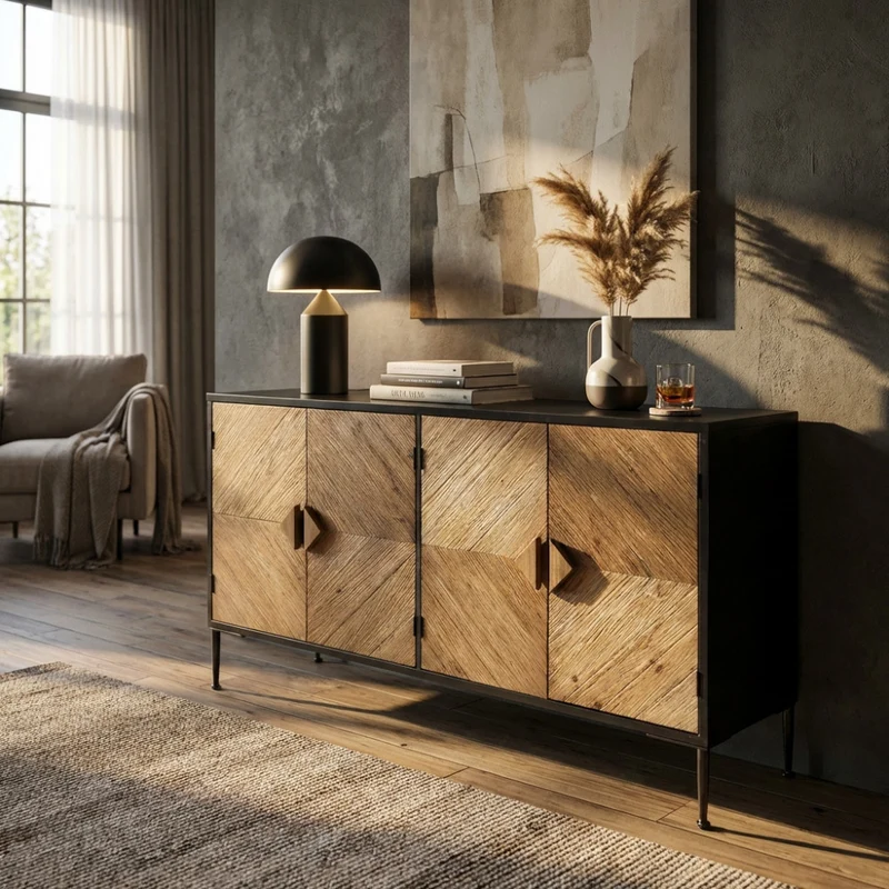Mobile "Derek" in legno e metallo, nero e marrone 147 x 44 x 85 h