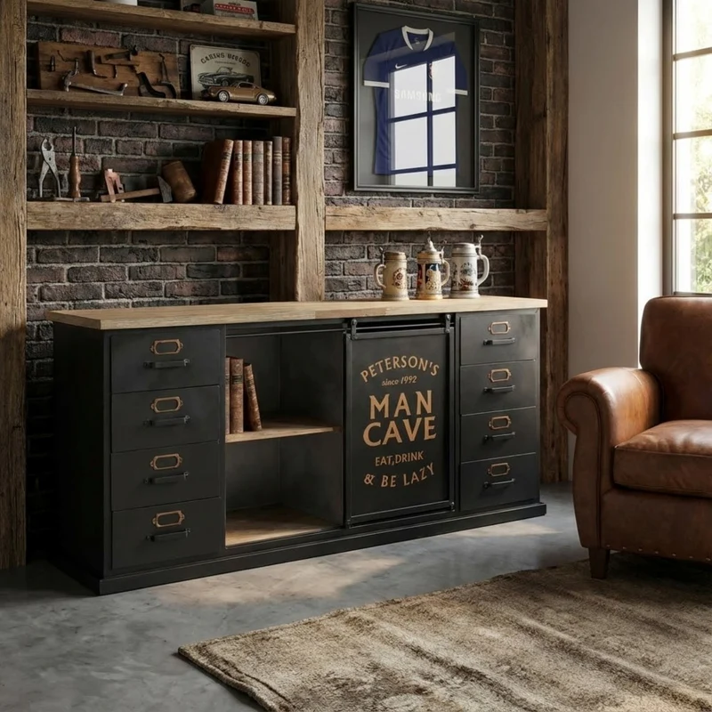 Mobile "Daley" in legno e acciaio, nero e marrone 164,5 x 40 x 74,5 h cm