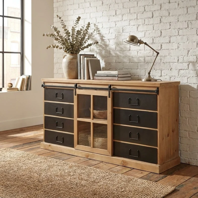 Mobile "Cordell" marrone, in metallo e legno, per interno 147 x 42,3 x 75 h cm