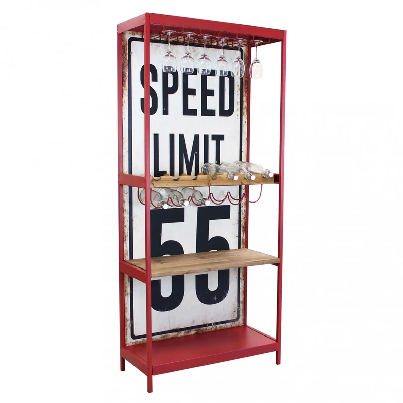Mobile cantinola "Clayton" bianco e rosso, in metallo e legno 80,5 x 37 x 152,5 h cm