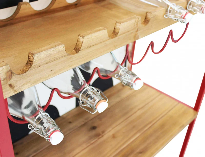 Mobile cantinola "Clayton" bianco e rosso, in metallo e legno 80,5 x 37 x 152,5 h cm