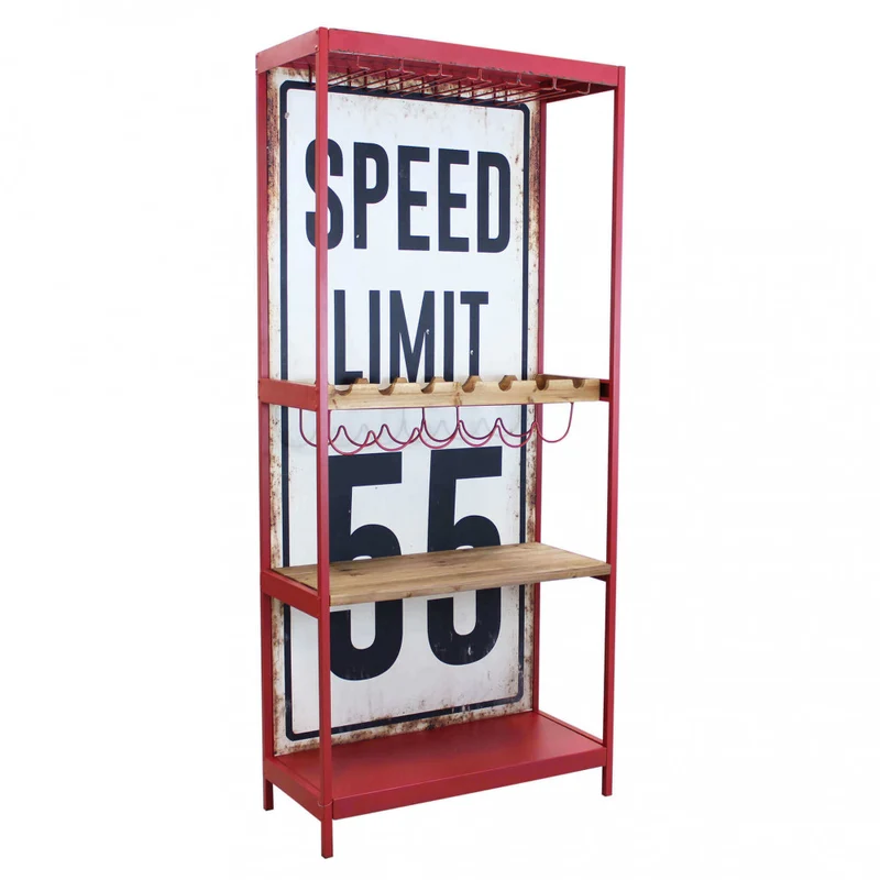 Mobile cantinola "Clayton" bianco e rosso, in metallo e legno 80,5 x 37 x 152,5 h cm
