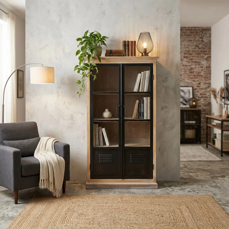 Vetrina "Chaz" marrone metallo e legno, per interno 72 x 35,5 x 130,5 h cm