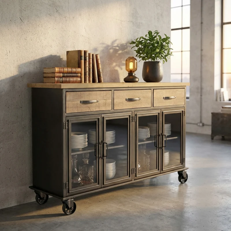 Mobile "Camden" nero, legno e acciaio 122 x 41,6 x 80,5 h cm