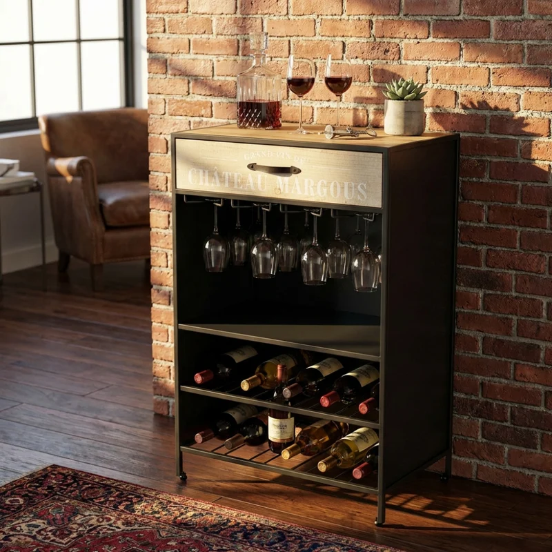 Mobile "Bradford" nero, in metallo e legno 59 x 39,5 x 95 h