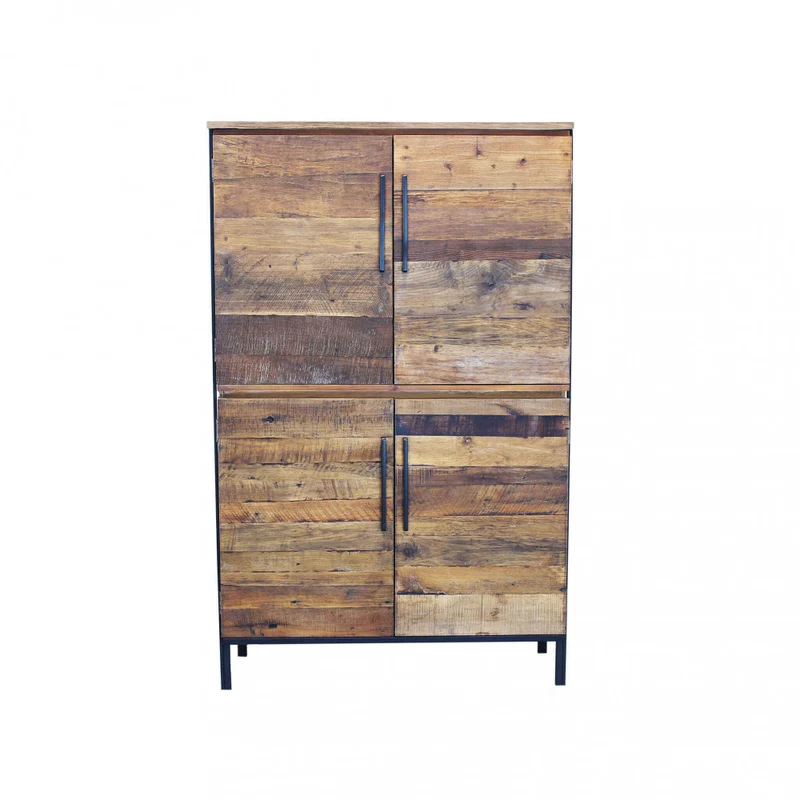 Mobile "Braxton" naturale con 4 ante con gambe in metallo nero, 100 x 40 x 160 h cm