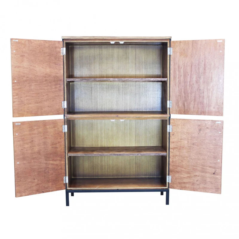 Mobile "Braxton" naturale con 4 ante con gambe in metallo nero, 100 x 40 x 160 h cm