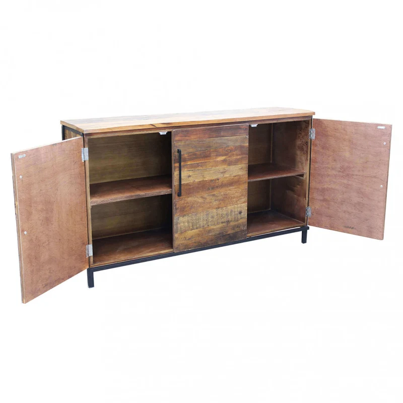 Mobile "Bram" naturale con 3 ante con gambe in metallo nero, 150 x 40 x 86 h cm