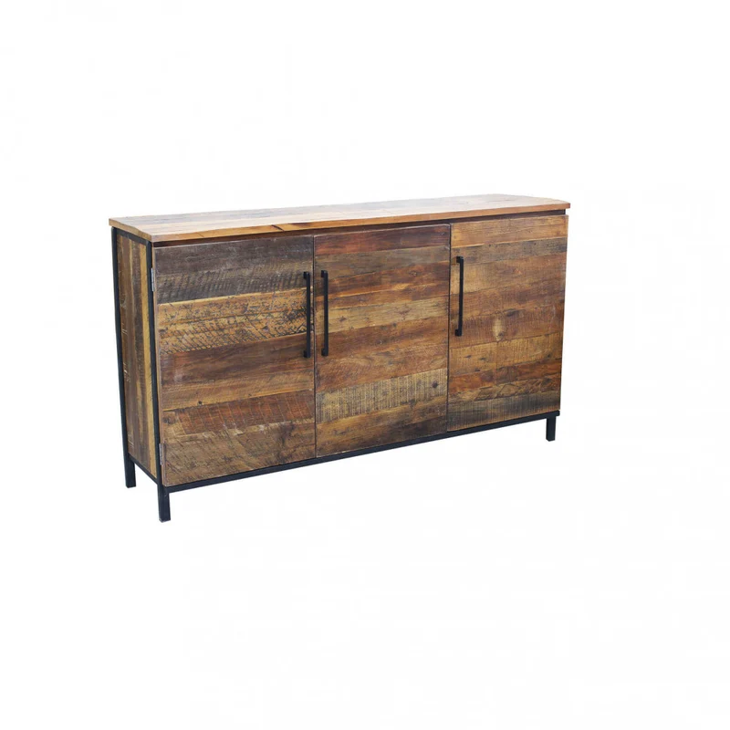 Mobile "Bram" naturale con 3 ante con gambe in metallo nero, 150 x 40 x 86 h cm