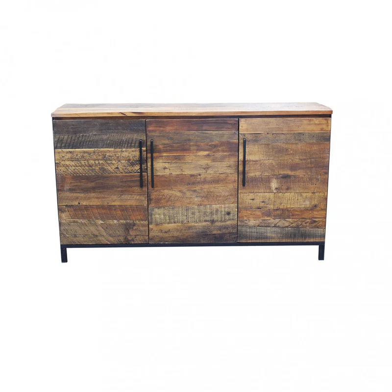 Mobile "Bram" naturale con 3 ante con gambe in metallo nero, 150 x 40 x 86 h cm