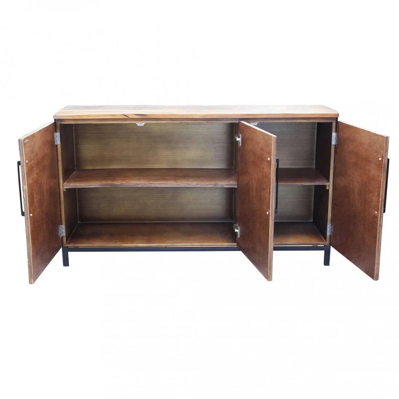 Mobile "Bram" naturale con 3 ante con gambe in metallo nero, 150 x 40 x 86 h cm