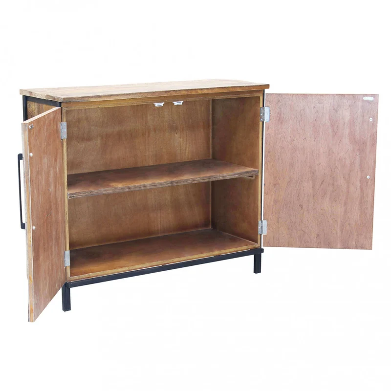 Mobile "Braeden" naturale con 2 ante e 3 cassetti con gambe in metallo nero, 100 x 40 x 86 h cm