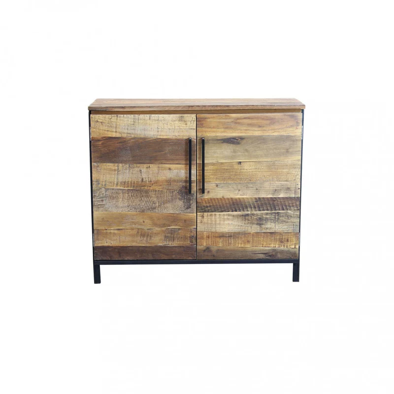Mobile "Braeden" naturale con 2 ante e 3 cassetti con gambe in metallo nero, 100 x 40 x 86 h cm