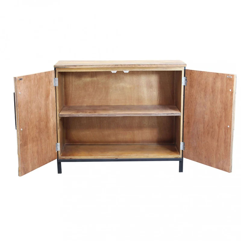 Mobile "Braeden" naturale con 2 ante e 3 cassetti con gambe in metallo nero, 100 x 40 x 86 h cm