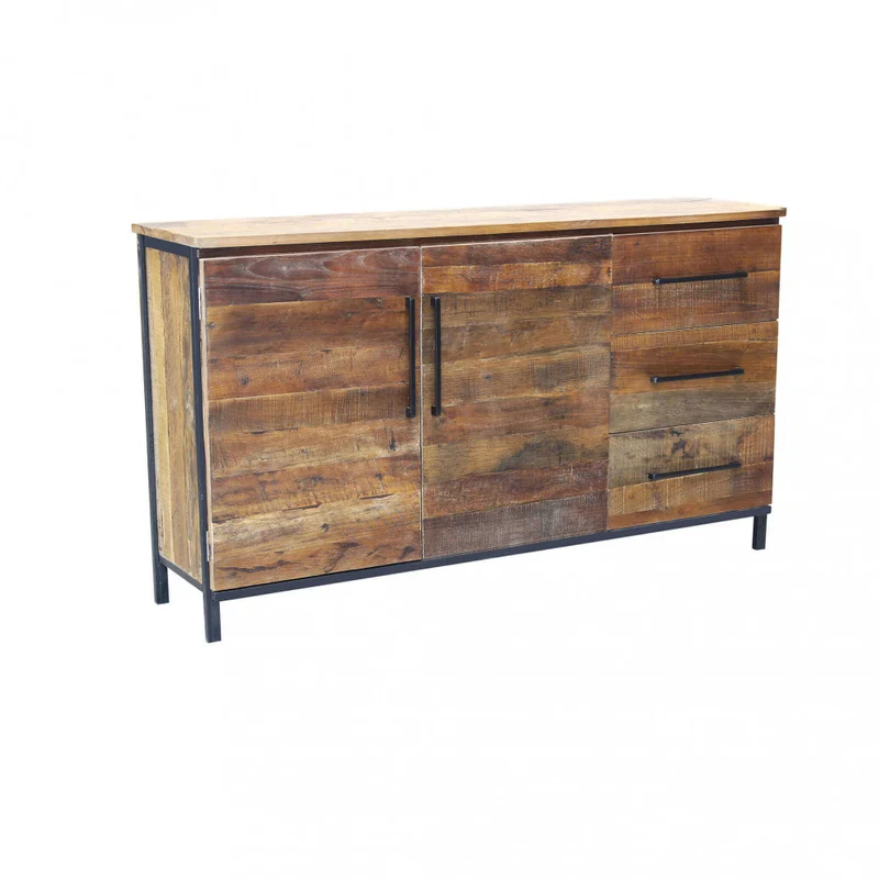 Mobile "Boniface" naturale con 2 ante e 3 cassetti con gambe in metallo nero, 150 x 40 x 86 h cm