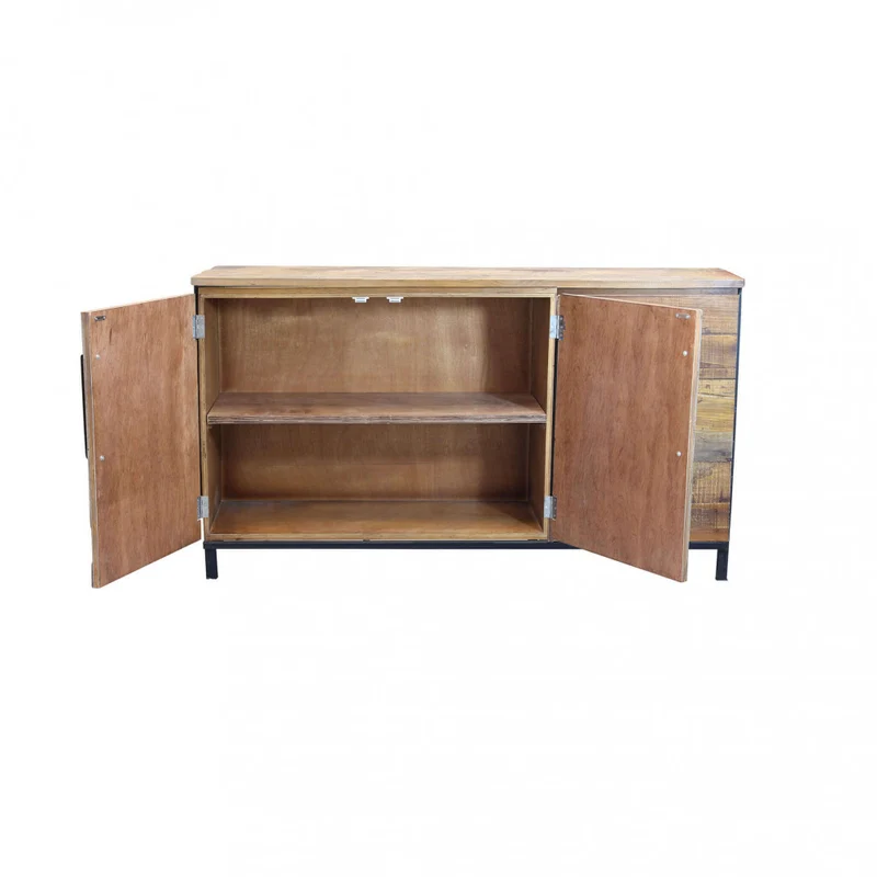 Mobile "Boniface" naturale con 2 ante e 3 cassetti con gambe in metallo nero, 150 x 40 x 86 h cm