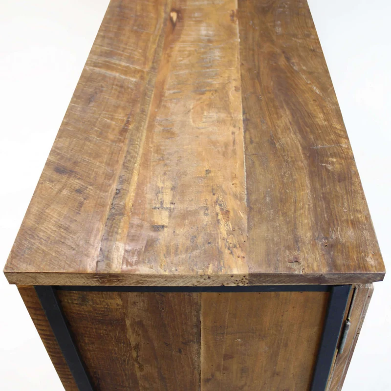 Mobile "Boniface" naturale con 2 ante e 3 cassetti con gambe in metallo nero, 150 x 40 x 86 h cm