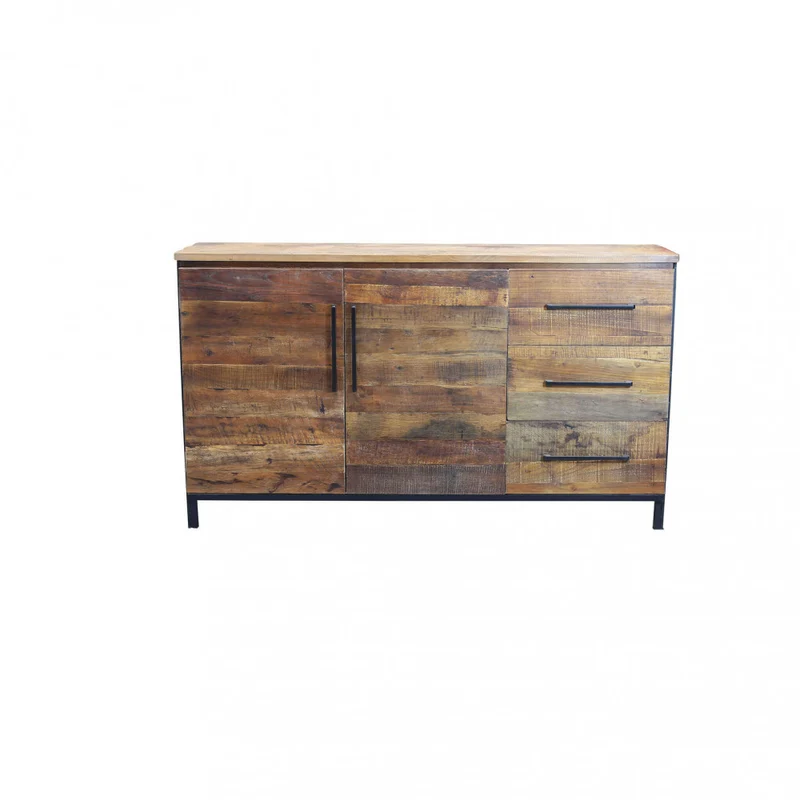 Mobile "Boniface" naturale con 2 ante e 3 cassetti con gambe in metallo nero, 150 x 40 x 86 h cm