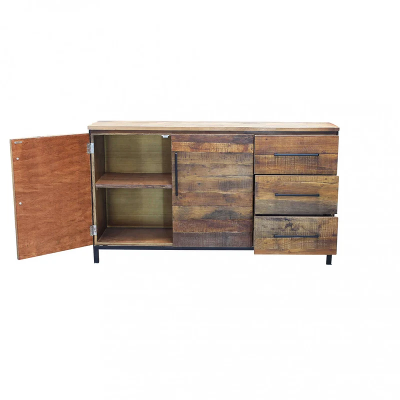Mobile "Boniface" naturale con 2 ante e 3 cassetti con gambe in metallo nero, 150 x 40 x 86 h cm