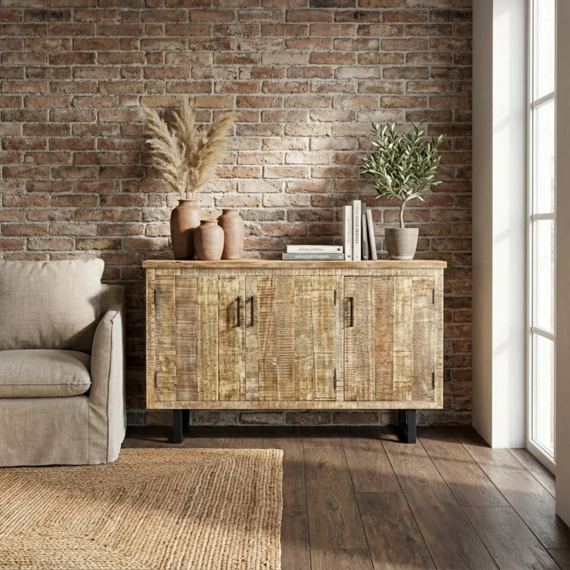 Mobile "Benson" con 3 ante con gambe in metallo nero 135 x 45 x 83 cm