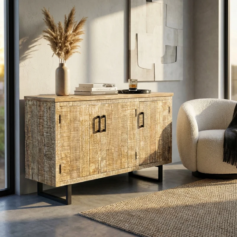 Mobile "Benson" con 3 ante con gambe in metallo nero 135 x 45 x 83 cm