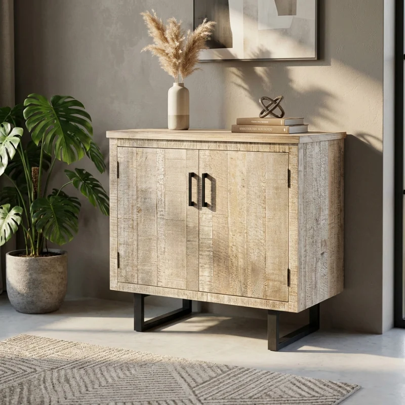 Mobile "Benjamin" con 2 ante con gambe in metallo nero, 90 x 45 x 83 cm