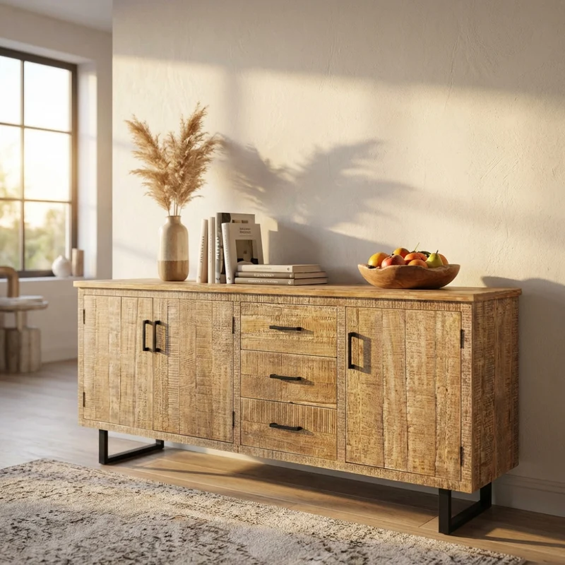 Mobile "Barret"con 3 ante e 3 cassetti con gambe in metallo nero, 200 x 45 x 83 h cm